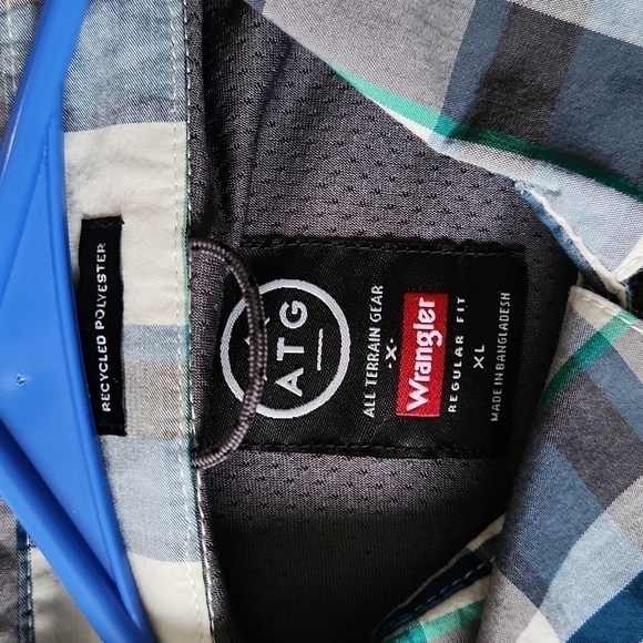 MENS WRANGLER Long Sleeve Button up Shirt BLUE & GREEN WESTERN PLAID - Picture 2 of 4